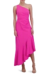 Eliza J One-shoulder Midi Cocktail Dress In Pink