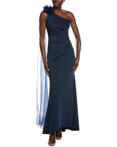 Eliza J One Shoulder Pleated Mermaid Gown In Multi