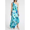 Eliza J One-shoulder Ruffle Cocktail Dress In Blue