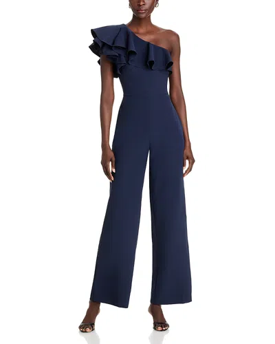 Eliza J One Shoulder Ruffle Jumpsuit In Navy