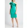 Eliza J One-shoulder Ruffle Neck Midi Dress In Green