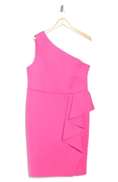 Eliza J One Shoulder Ruffle Sheath Dress In Hot Pink
