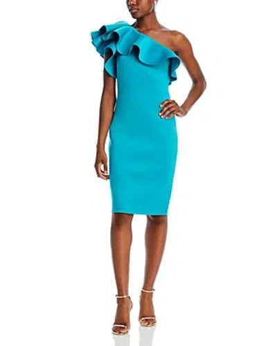 Eliza J One Shoulder Ruffled Dress In Jade