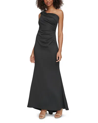 Eliza J One Shoulder Satin Gown In Gray