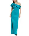 Eliza J One-shoulder Scuba Gown In Green