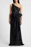 Eliza J One-shoulder Sequin Gown In Black