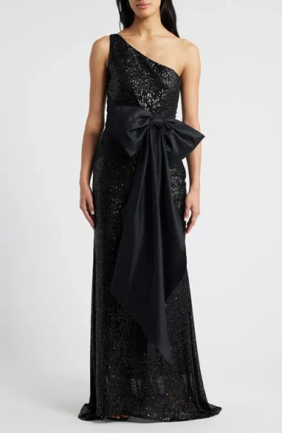 Eliza J One-shoulder Sequin Gown In Black