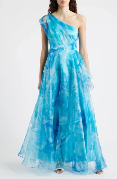Eliza J One-shoulder Georgette Ballgown In Blue