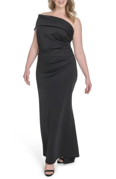 Eliza J One-shoulder Ruched Gown In Black