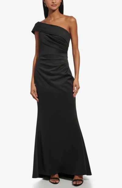 Eliza J One-shoulder Ruched Gown In Black