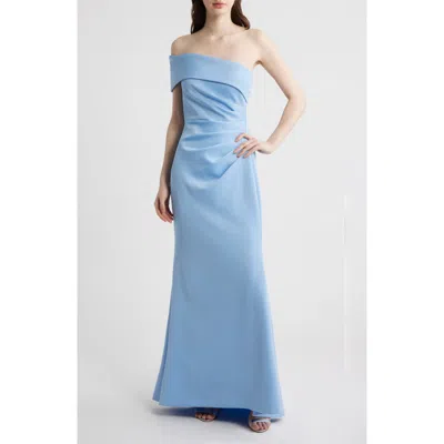 Eliza J One-shoulder Ruched Gown In Blue