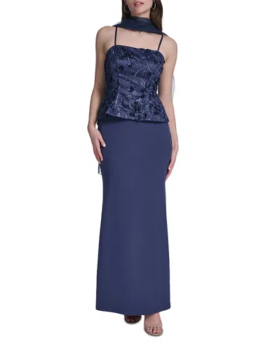 Eliza J Overlay Embroidered Gown In Blue