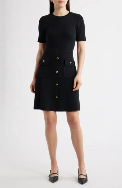 Eliza J Patch Pocket A-line Sweater Dress In Black