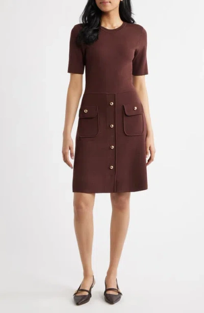 Eliza J Patch Pocket A-line Sweater Dress In Brown