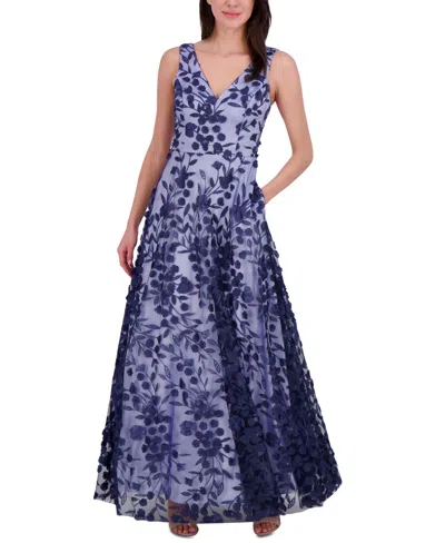 Eliza J Petite 3d Floral Applique Gown In Navy