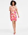 Eliza J Floral Embroidered Puff Sleeve Cocktail Dress In Pink