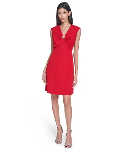 Eliza J Petite Bow Front Fit And Flare Dress In Red