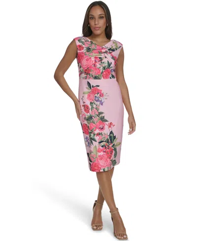 Eliza J Petite Draped Bodice Midi Dress In Pink