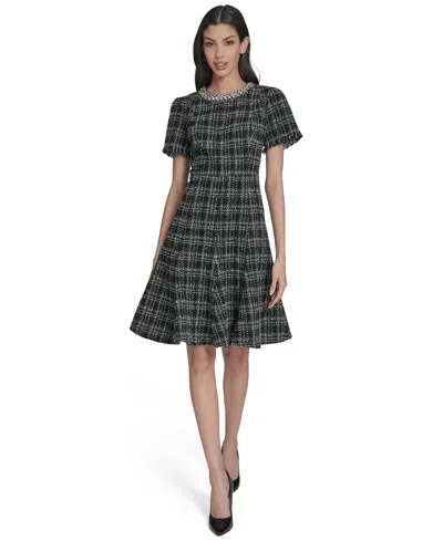 Eliza J Petite Embellished Fit And Flare Dress In Black