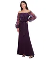 Eliza J Petite Floating Petals Embellished Off-the-shoulder Gown In Plum