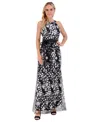 Eliza J Petite Floral-embroidered Sleeveless Gown In Black,white