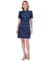 ELIZA J PETITE FLORAL PRINT PUFF-SLEEVE DENIM SHIRT DRESS
