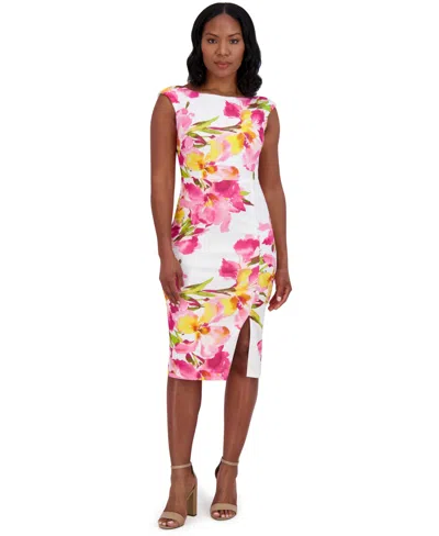 Eliza J Petite Floral-print Sheath Dress In Pink Multi