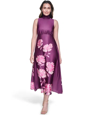 Eliza J Petite Halter Neck Zipper Midi Dress In Purple