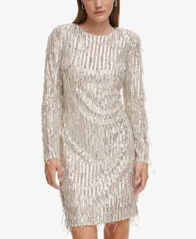 Eliza J Petite Jewel Neck Sequin Cocktail Dress In Gray