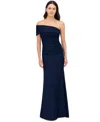 Eliza J Metallic Off The Shoulder Gown In Navy