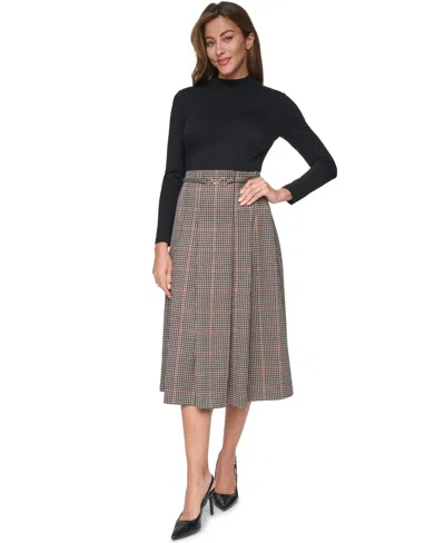 Eliza J Petite Mock Neck A-line Twofer Midi Dress In Multi