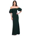 Eliza J Petite Off-the-shoulder Sequin-puff-sleeve Gown In Hunter