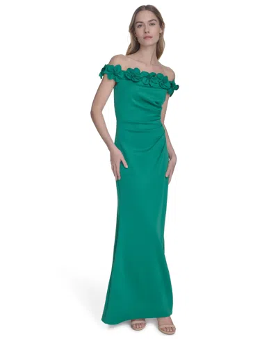Eliza J Petite Off-the-shoulder Floor Length Gown In Green