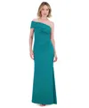 Eliza J Petite One-shoulder Side-gathered Evening Gown In Jade