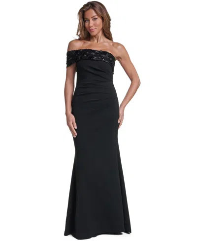 Eliza J Petite One-shoulder Embellished Formal Gown In Animal Print