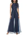 ELIZA J PETITE ORGANZA BOW-TRIM HALTER JUMPSUIT