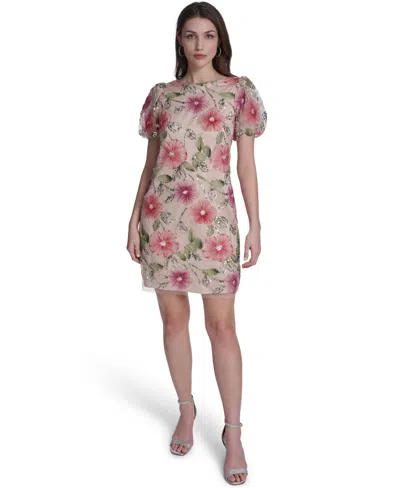 Eliza J Petite Printed Boat Neck Mini Dress In Multi
