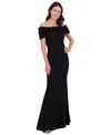 Eliza J Petite Rosette-trim Off-the-shoulder Evening Gown In Black