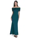 Eliza J Petite Rosette-trim Off-the-shoulder Evening Gown In Green