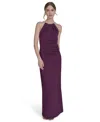 Eliza J Petite Scuba Crepe Halter Side-tuck Gown In Purple