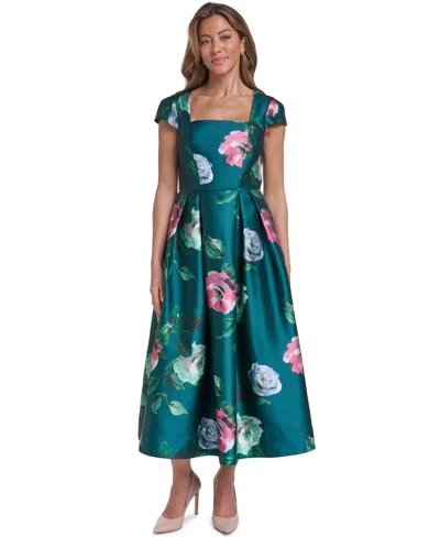 Eliza J Petite Square Neck Cap Sleeve Midi Dress In Animal Print