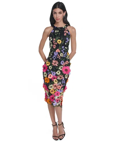 Eliza J Petite Square Neck Embroidered Midi Dress In Multi