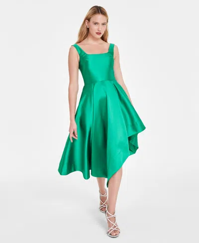 Eliza J Petite Square-neck Sleeveless Asymmetric-hem Dress In Emerald