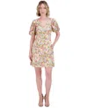Eliza J Petite V-neck Puff-sleeve Embroidered Dress In Open