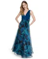 Eliza J Petite Organza-skirt Bow-waist Sleeveless Gown In Blue