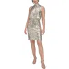 Eliza J Sequin Mock Neck Tiered Dress In Silver