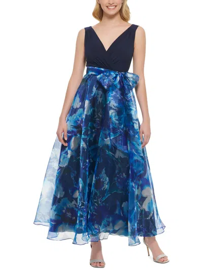 Eliza J Petites Womens Organza Evening Dress In Blue