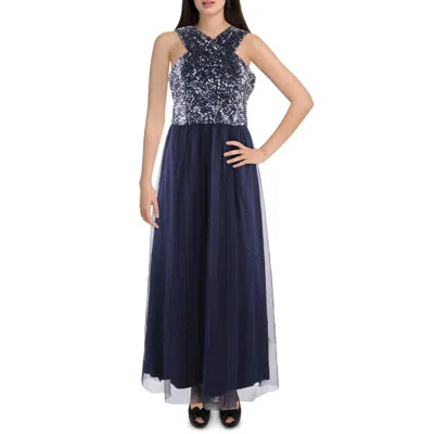 Eliza J Petites Womens Tulle Sequined Evening Dress In Blue