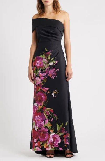 Eliza J Placed Floral One-shoulder Gown In Multi