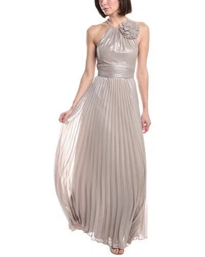 Eliza J Pleated Halter Gown In Neutral